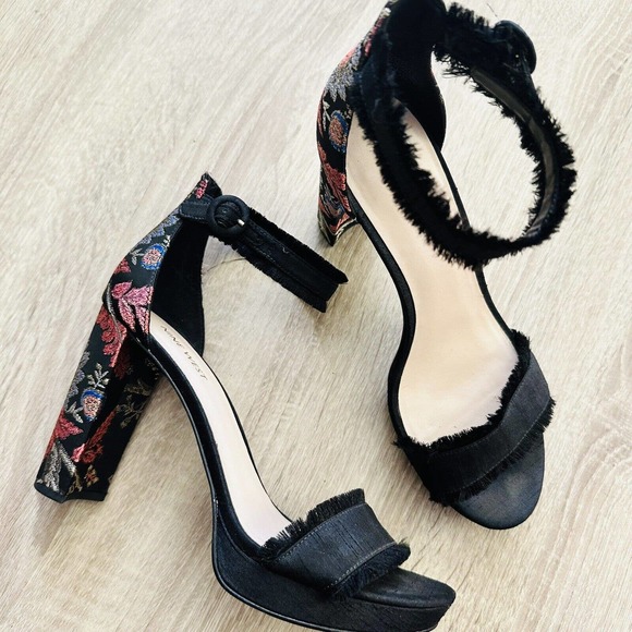 Nine West Shoes - Nine West Daranita Jacquard Open Toe Ankle Wrap Heels